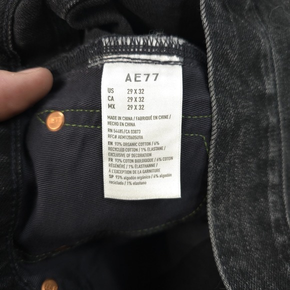 American Eagle Jeans Mens 29x31 Black Denim Slim Selvedge Button Fly Preppy - Picture 7 of 15